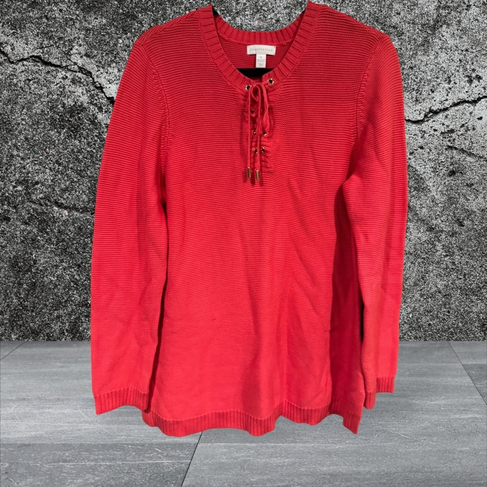 Charter Club Coral Lace-Up Sweater